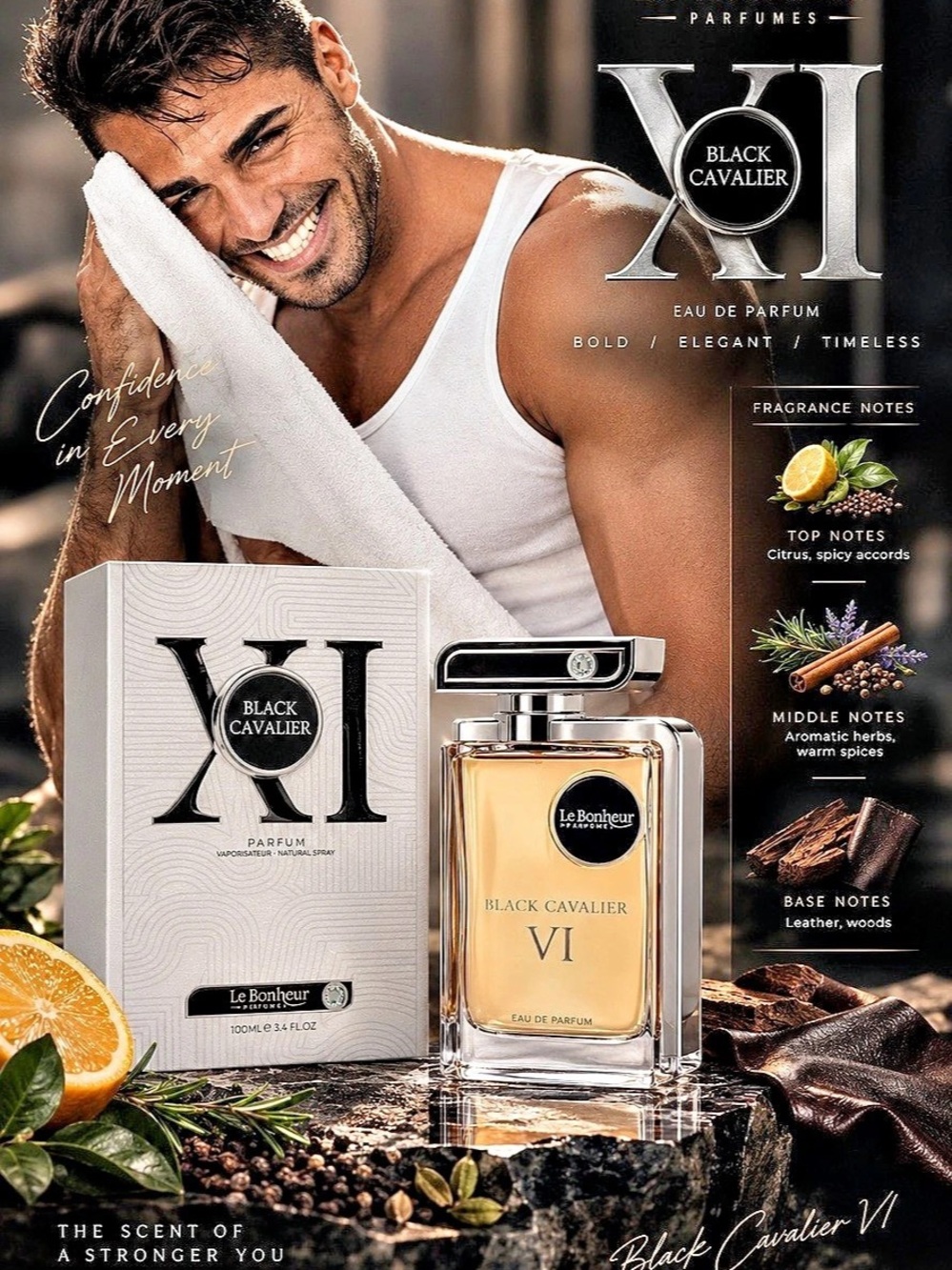 Le Bonheur Parfumes Black Cavalier XI Parfum Spray 100 mL NWT